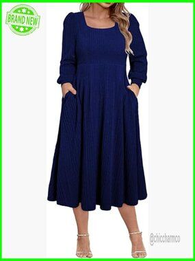 Plus Size Square Neck Long Sleeve Midi Sweater Dress with Pockets